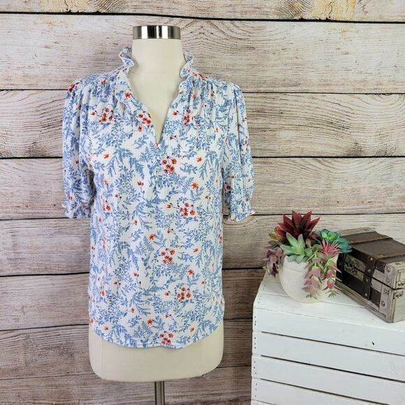 Melloday V-Neck Button Front Ruffle Sleeve Top Size Small - Picture 1 of 8